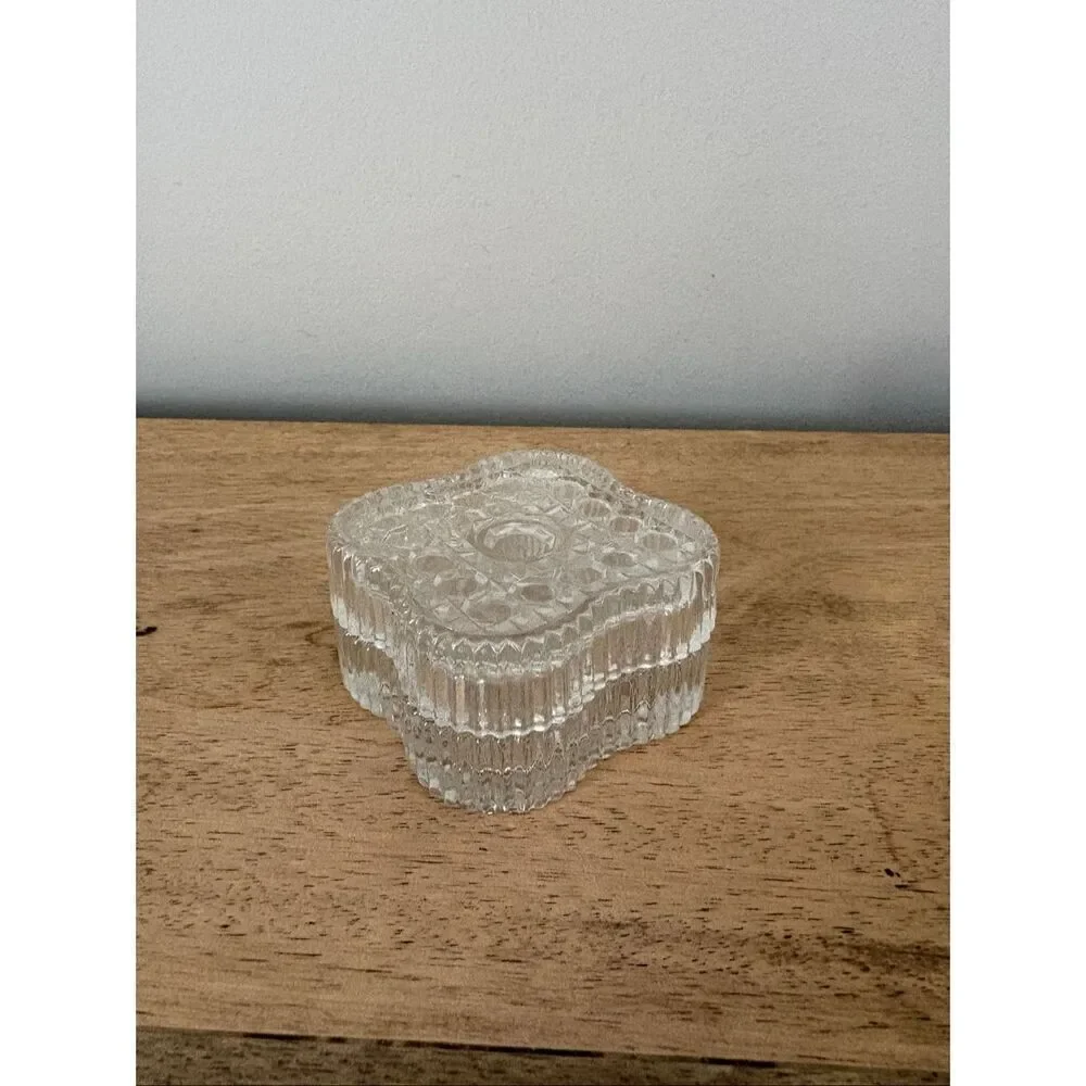 Vintage Borgonovo Pressed Glass Square Button & Cane Covered Trinket Dish